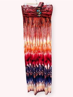 JFW Vibrant Multi-Color Halter Maxi Dress - Jeweled Bodice - Size M